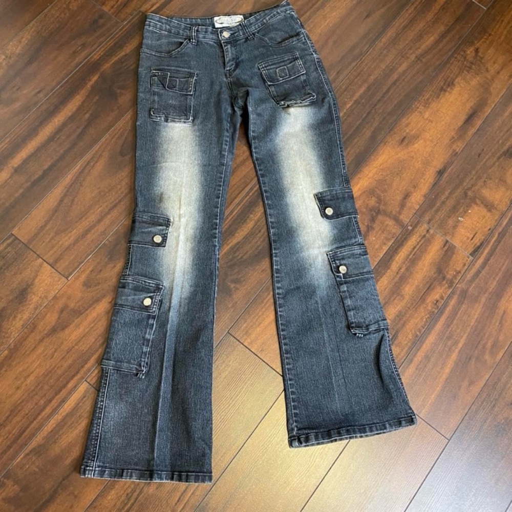 Y2K Distressed Cargo Lowrise Flare Jeans
